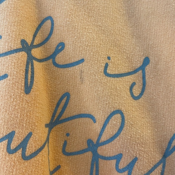 “life is beautiful” peachy/orange colored crew neck. - Picture 2 of 4